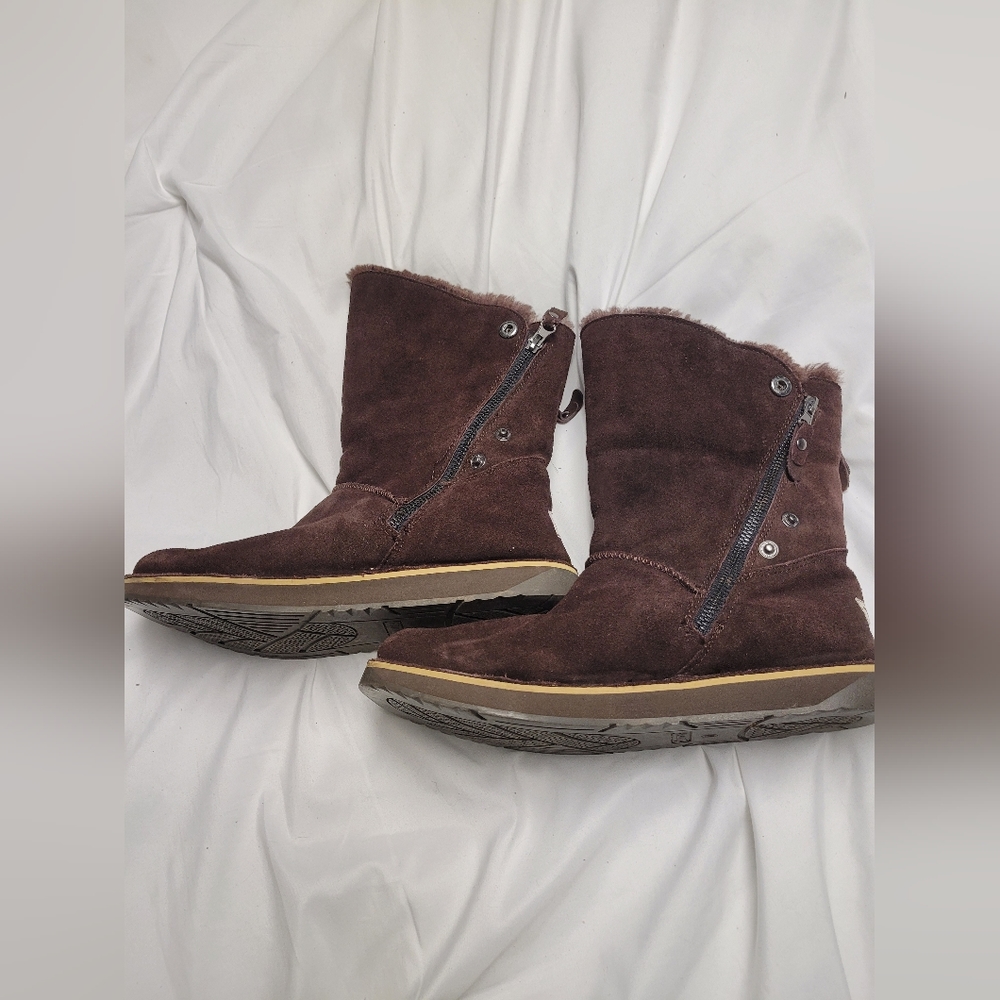 Tamarack Brown Tall Winter Boots Womens Size 11 Tahoe II Side Zip Leather Fold